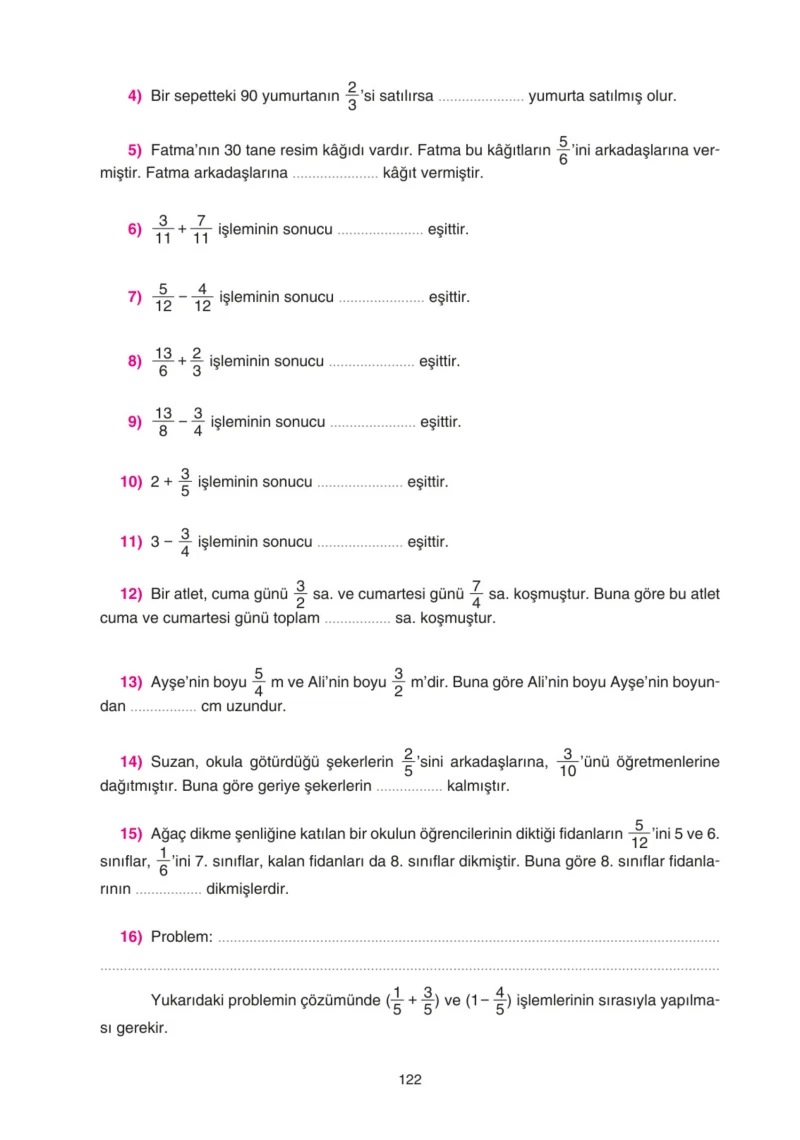 5. Sınıf Matematik Ders Kitabı Cevapları Tuna Yayınları Sayfa 122