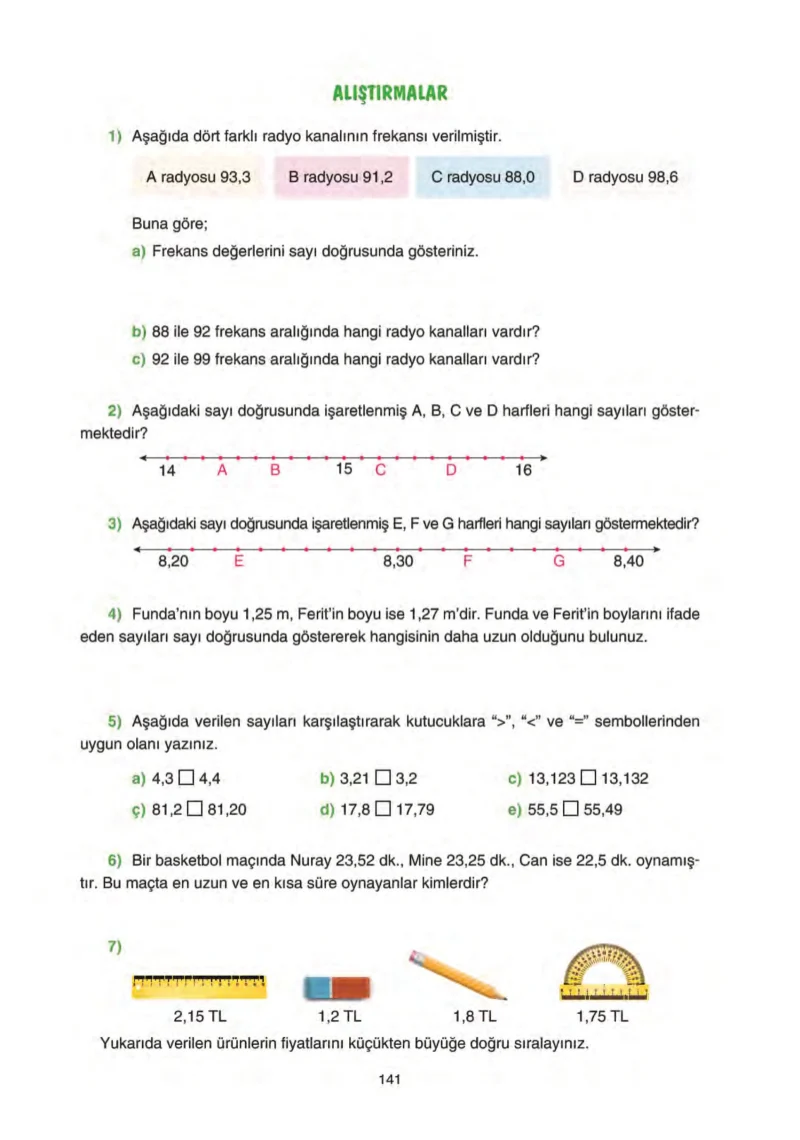 5. Sınıf Matematik Ders Kitabı Cevapları Tuna Yayınları Sayfa 141