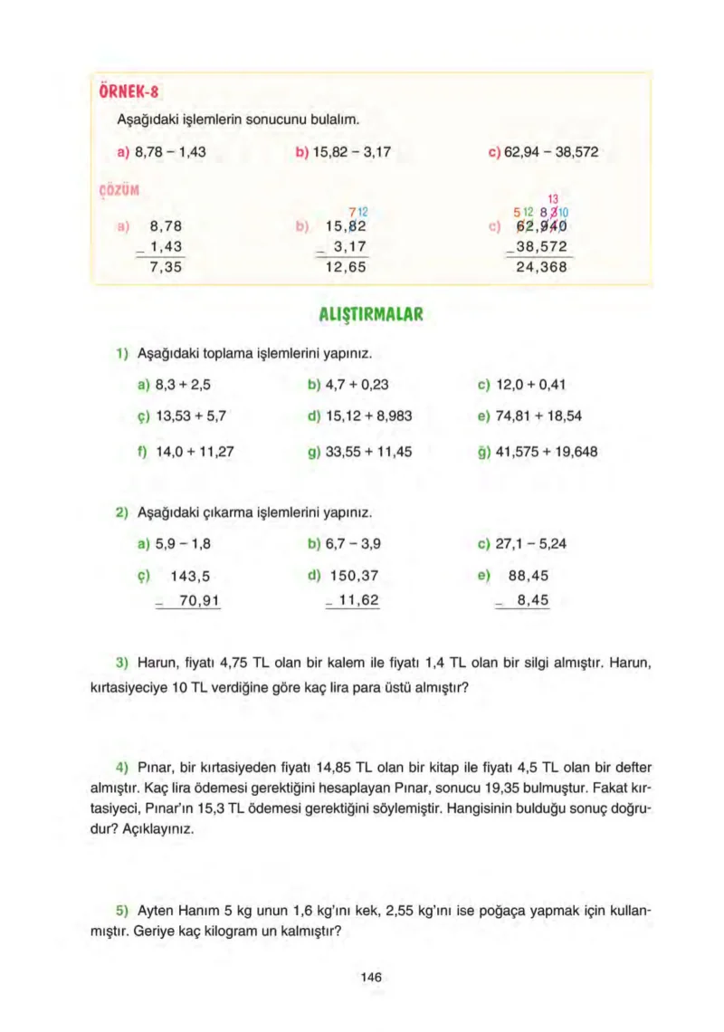 5. Sınıf Matematik Ders Kitabı Cevapları Tuna Yayınları Sayfa 146