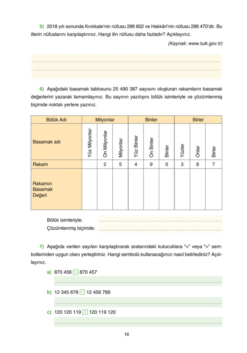 5. Sınıf Matematik Ders Kitabı Cevapları Tuna Yayınları Sayfa 16