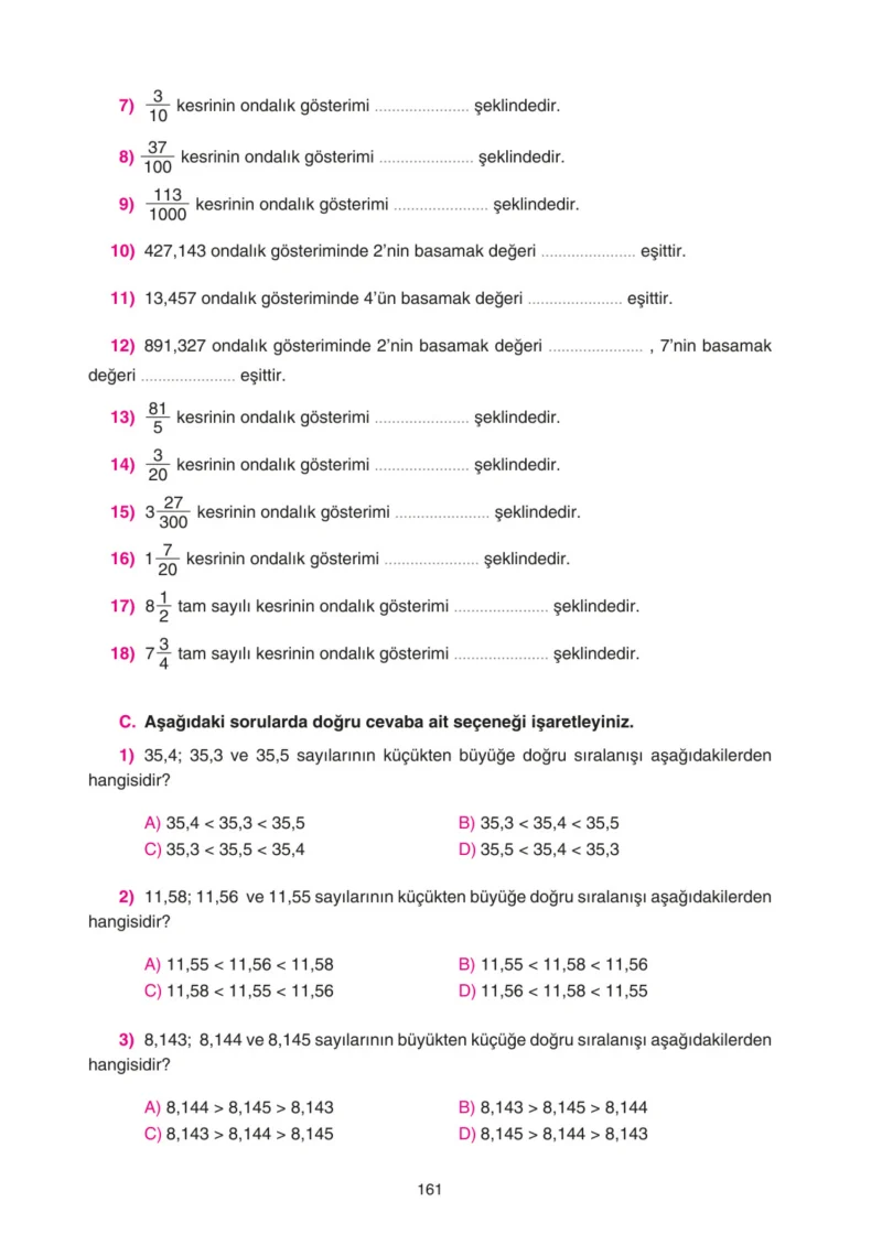 5. Sınıf Matematik Ders Kitabı Cevapları Tuna Yayınları Sayfa 161