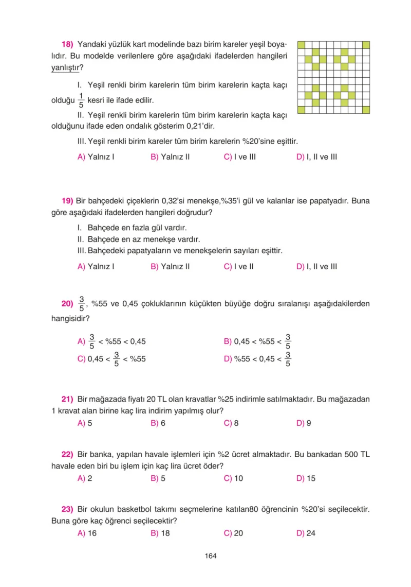 5. Sınıf Matematik Ders Kitabı Cevapları Tuna Yayınları Sayfa 164