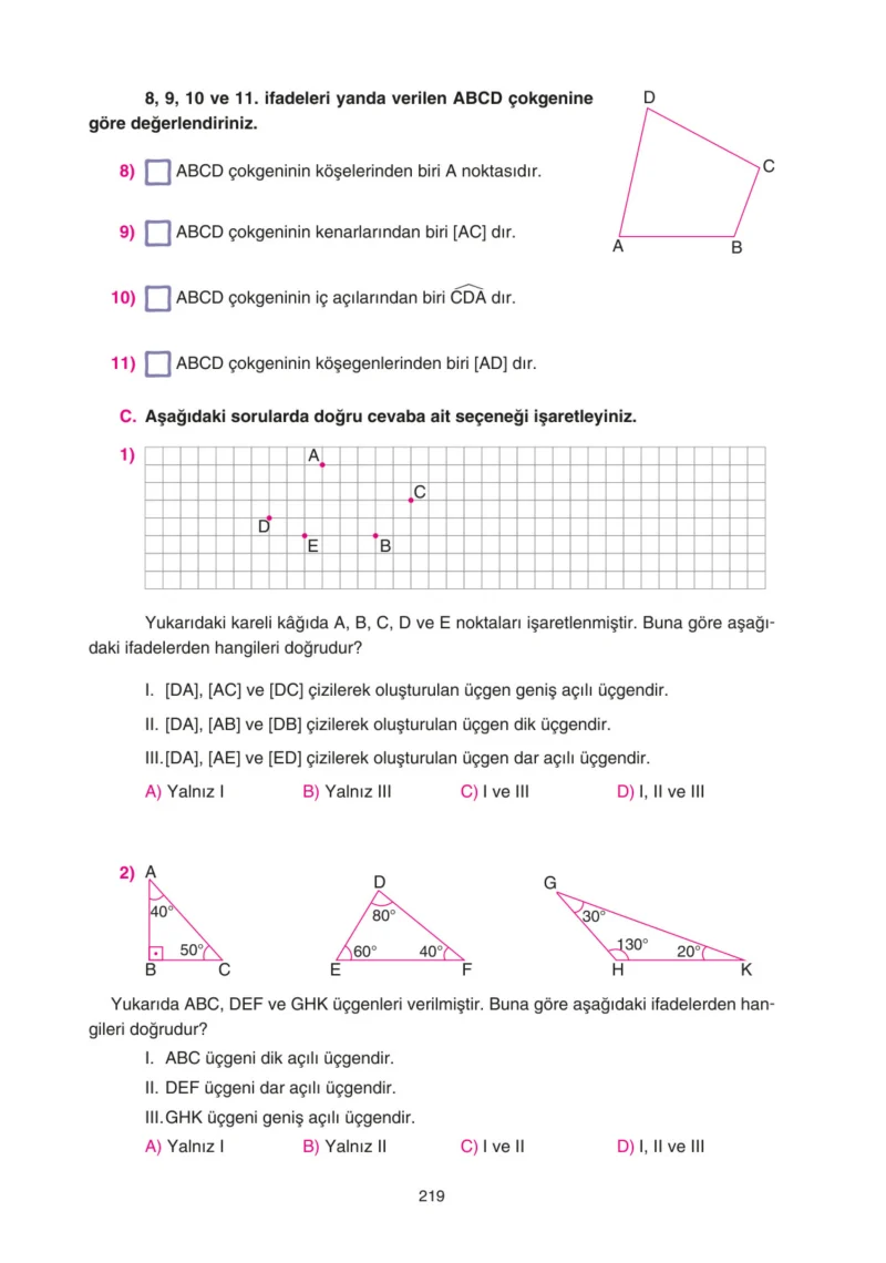 5. Sınıf Matematik Ders Kitabı Cevapları Tuna Yayınları Sayfa 219