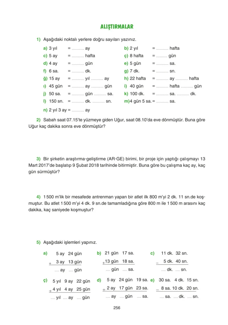 5. Sınıf Matematik Ders Kitabı Cevapları Tuna Yayınları Sayfa 256