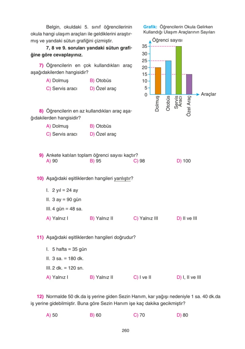 5. Sınıf Matematik Ders Kitabı Cevapları Tuna Yayınları Sayfa 260