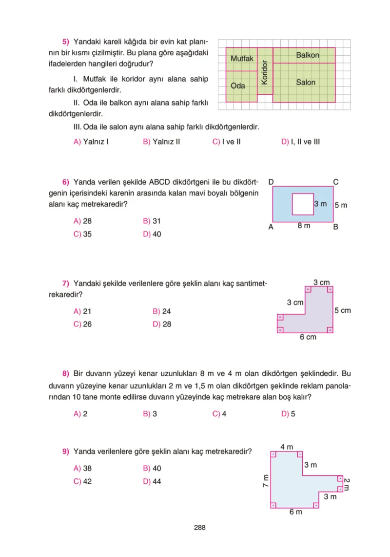 5. Sınıf Matematik Ders Kitabı Cevapları Tuna Yayınları Sayfa 288