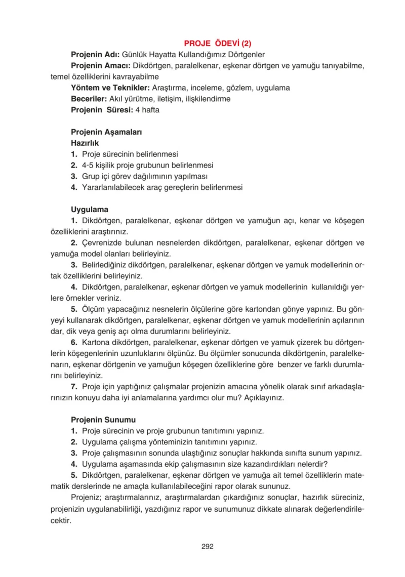 5. Sınıf Matematik Ders Kitabı Cevapları Tuna Yayınları Sayfa 292