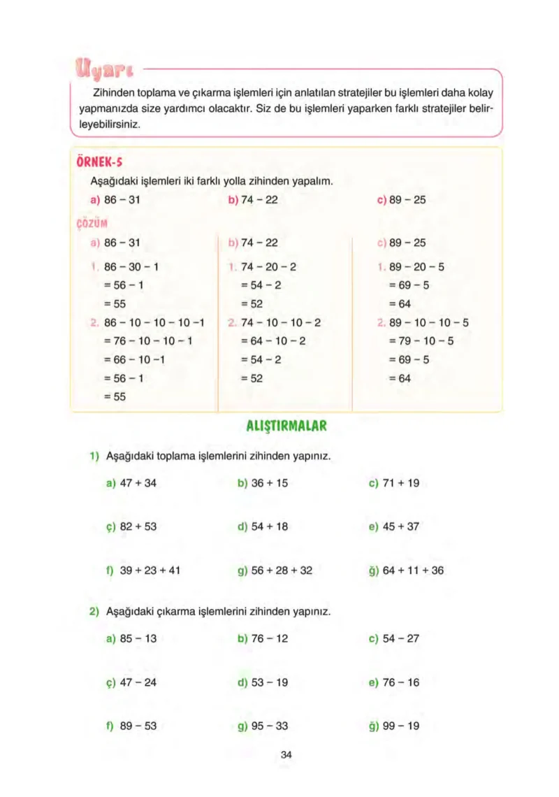 5. Sınıf Matematik Ders Kitabı Cevapları Tuna Yayınları Sayfa 34