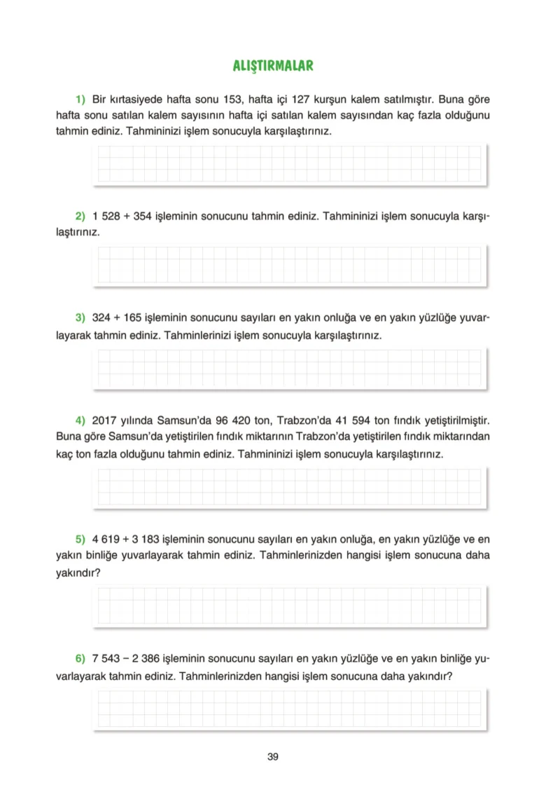 5. Sınıf Matematik Ders Kitabı Cevapları Tuna Yayınları Sayfa 39
