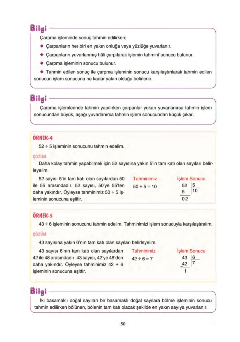 5. Sınıf Matematik Ders Kitabı Cevapları Tuna Yayınları Sayfa 50