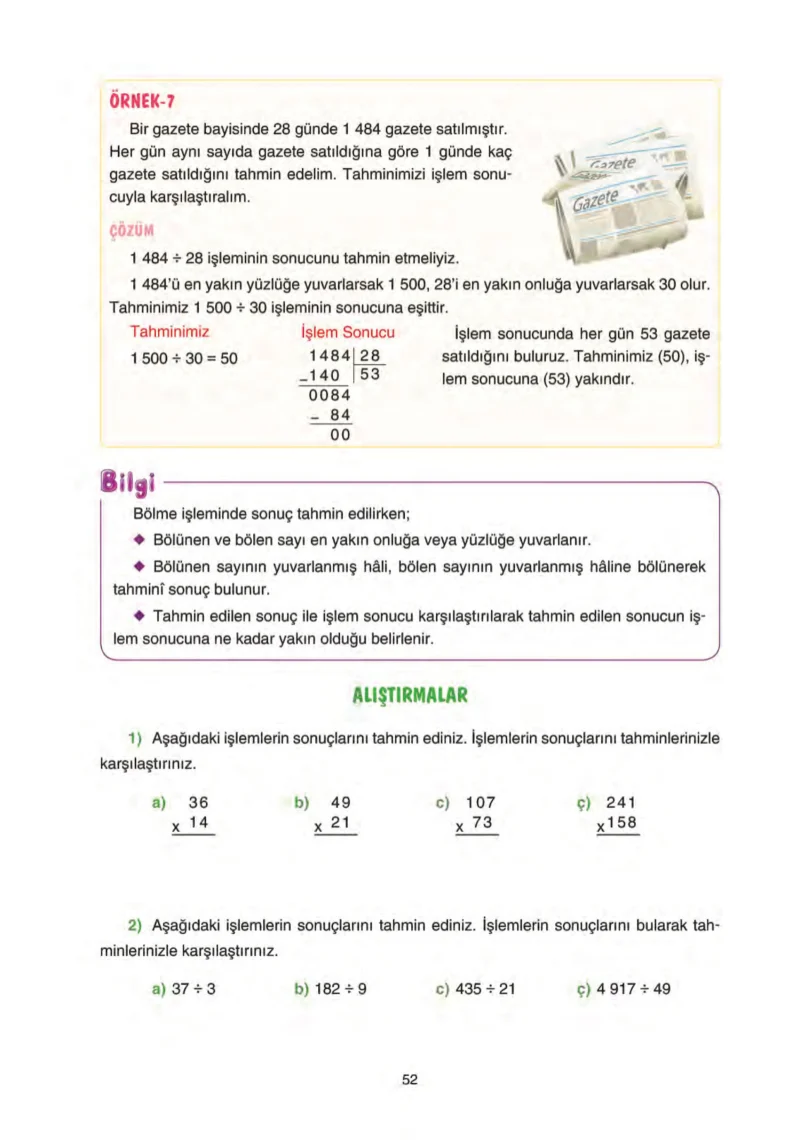 5. Sınıf Matematik Ders Kitabı Cevapları Tuna Yayınları Sayfa 52