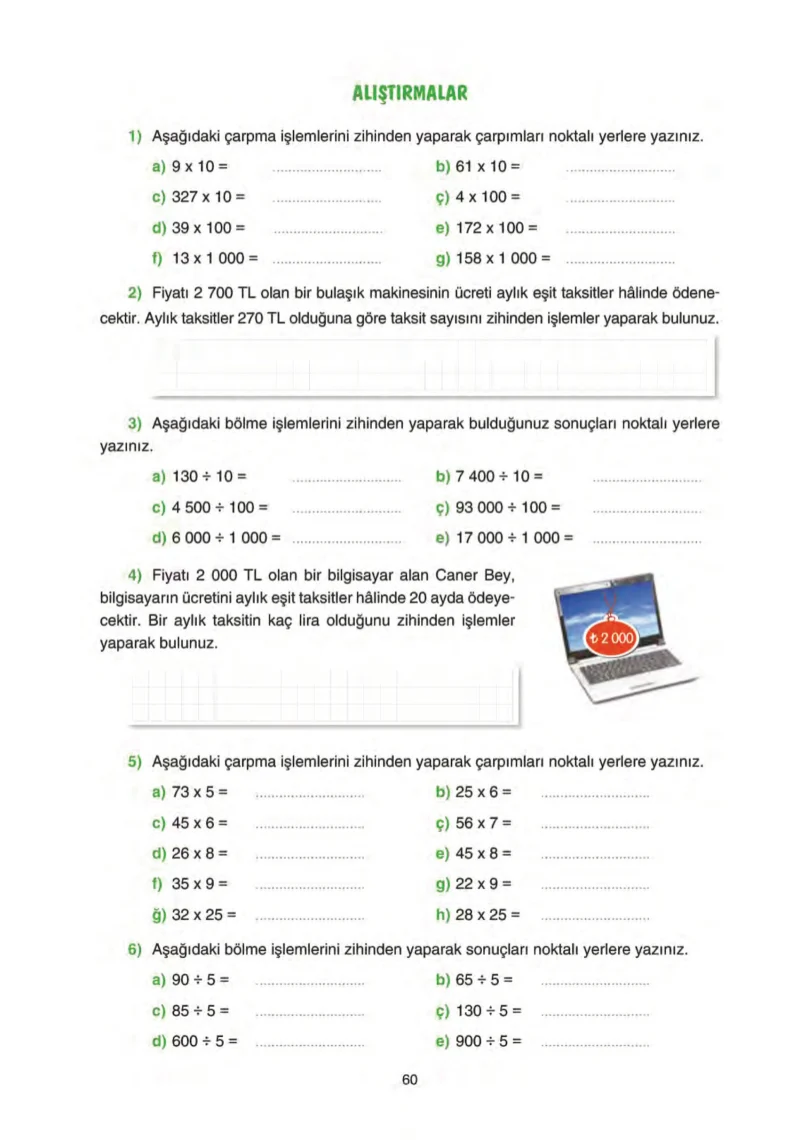 5. Sınıf Matematik Ders Kitabı Cevapları Tuna Yayınları Sayfa 60