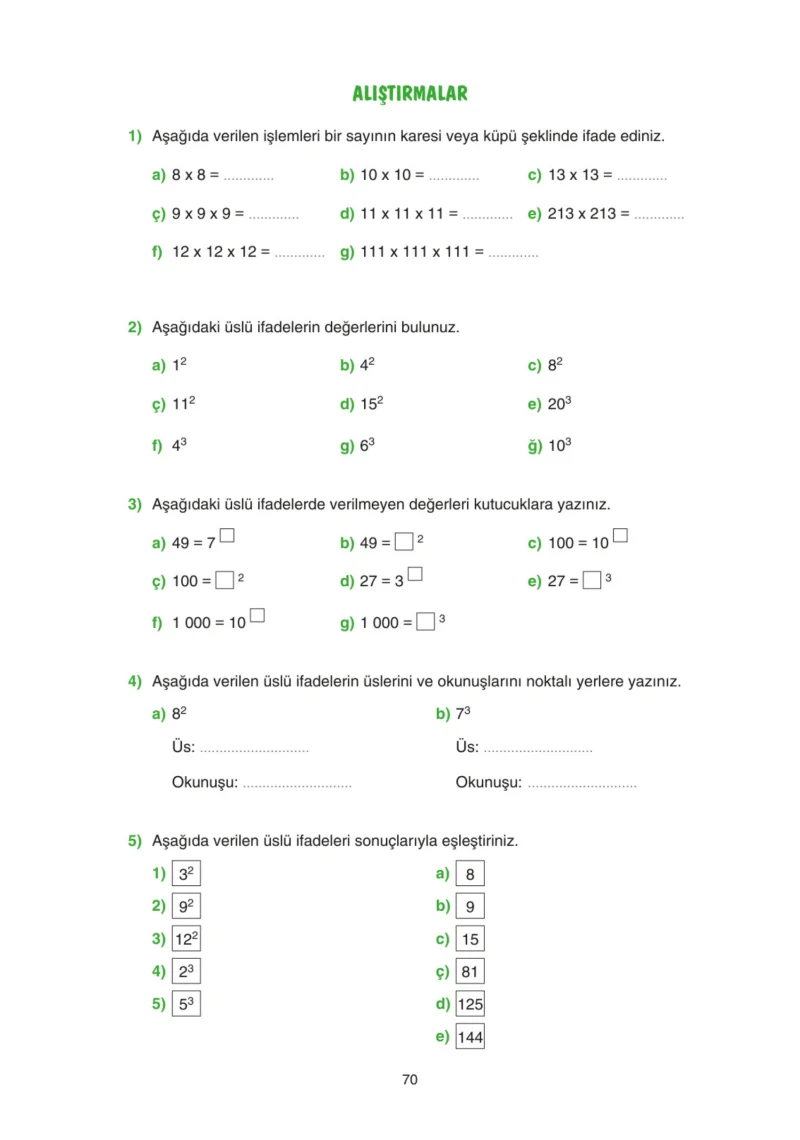 5. Sınıf Matematik Ders Kitabı Cevapları Tuna Yayınları Sayfa 70