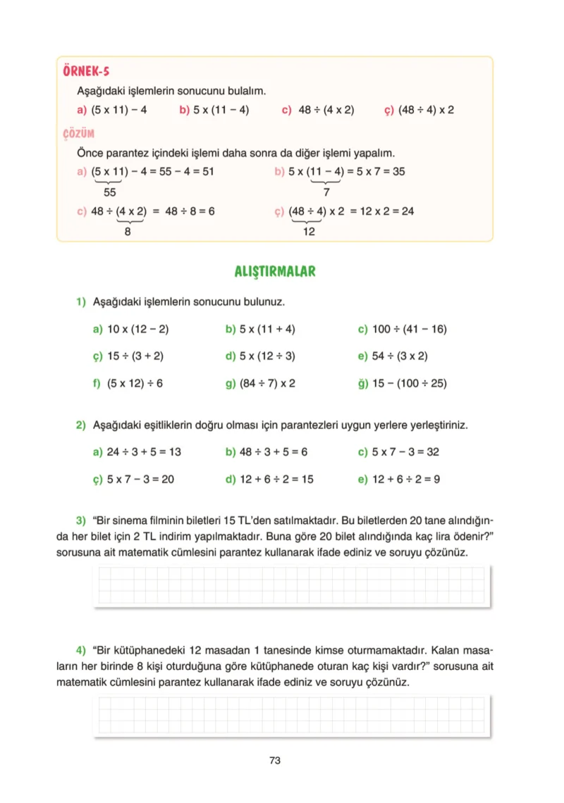 5. Sınıf Matematik Ders Kitabı Cevapları Tuna Yayınları Sayfa 73