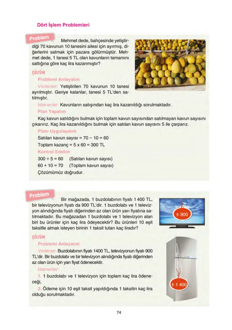 5. Sınıf Matematik Ders Kitabı Cevapları Tuna Yayınları Sayfa 74