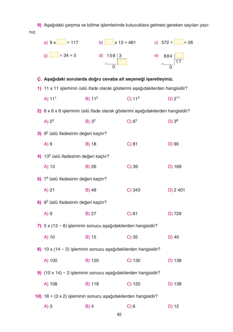 5. Sınıf Matematik Ders Kitabı Cevapları Tuna Yayınları Sayfa 82