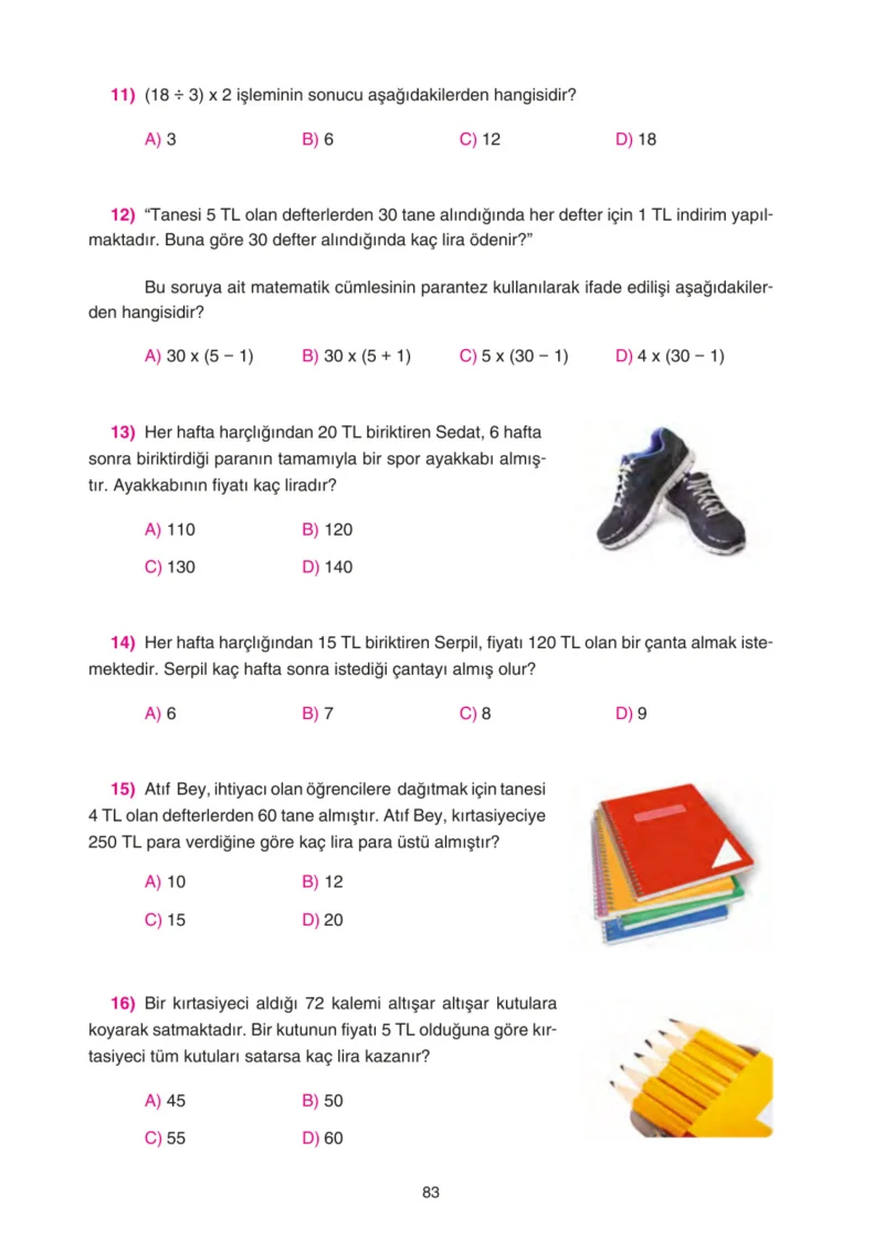 5. Sınıf Matematik Ders Kitabı Cevapları Tuna Yayınları Sayfa 83
