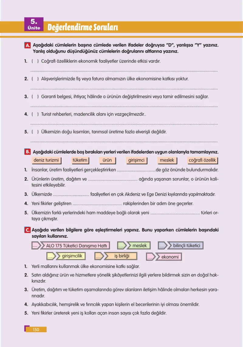5. Sınıf Sosyal Bilgiler Ders Kitabı Cevapları E Kare Yayınları Sayfa 150