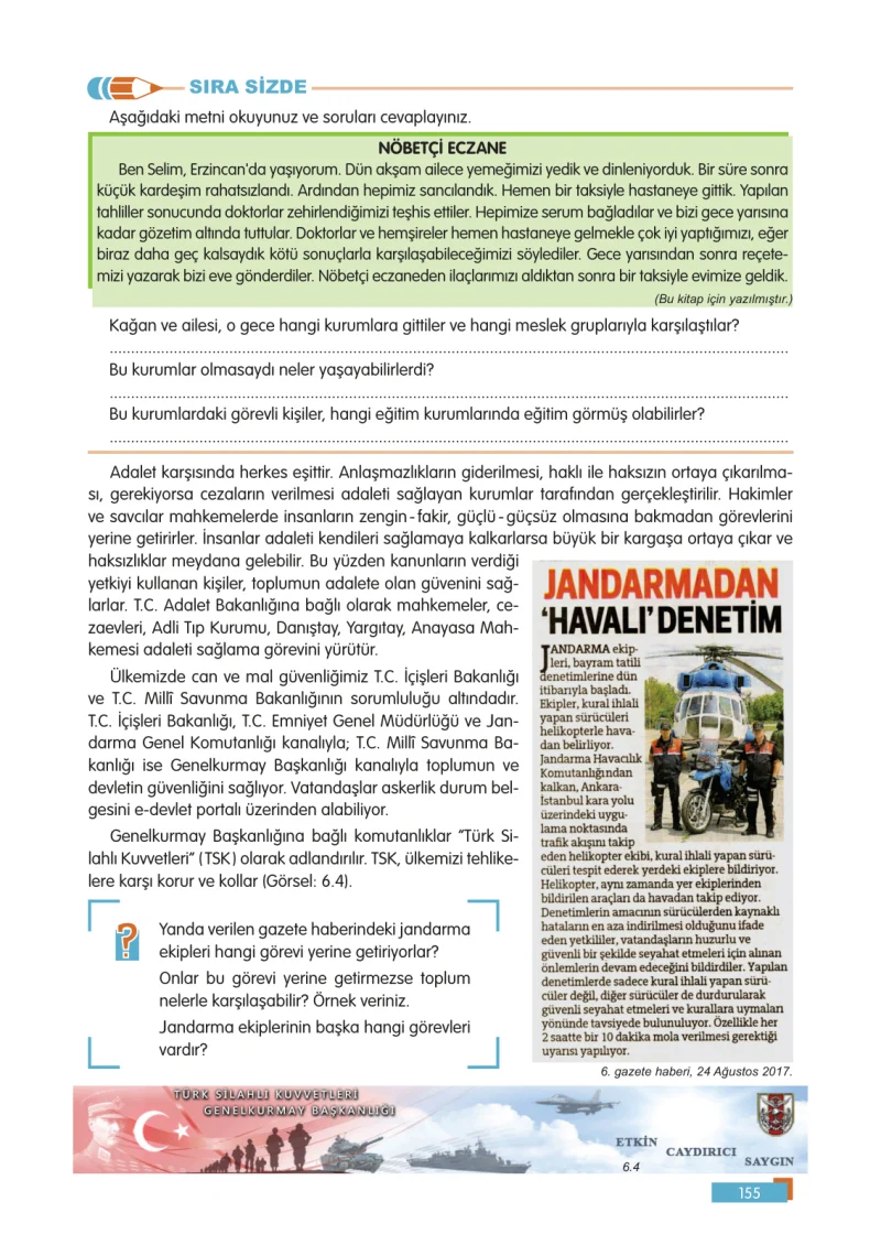 5. Sınıf Sosyal Bilgiler Ders Kitabı Cevapları E Kare Yayınları Sayfa 155
