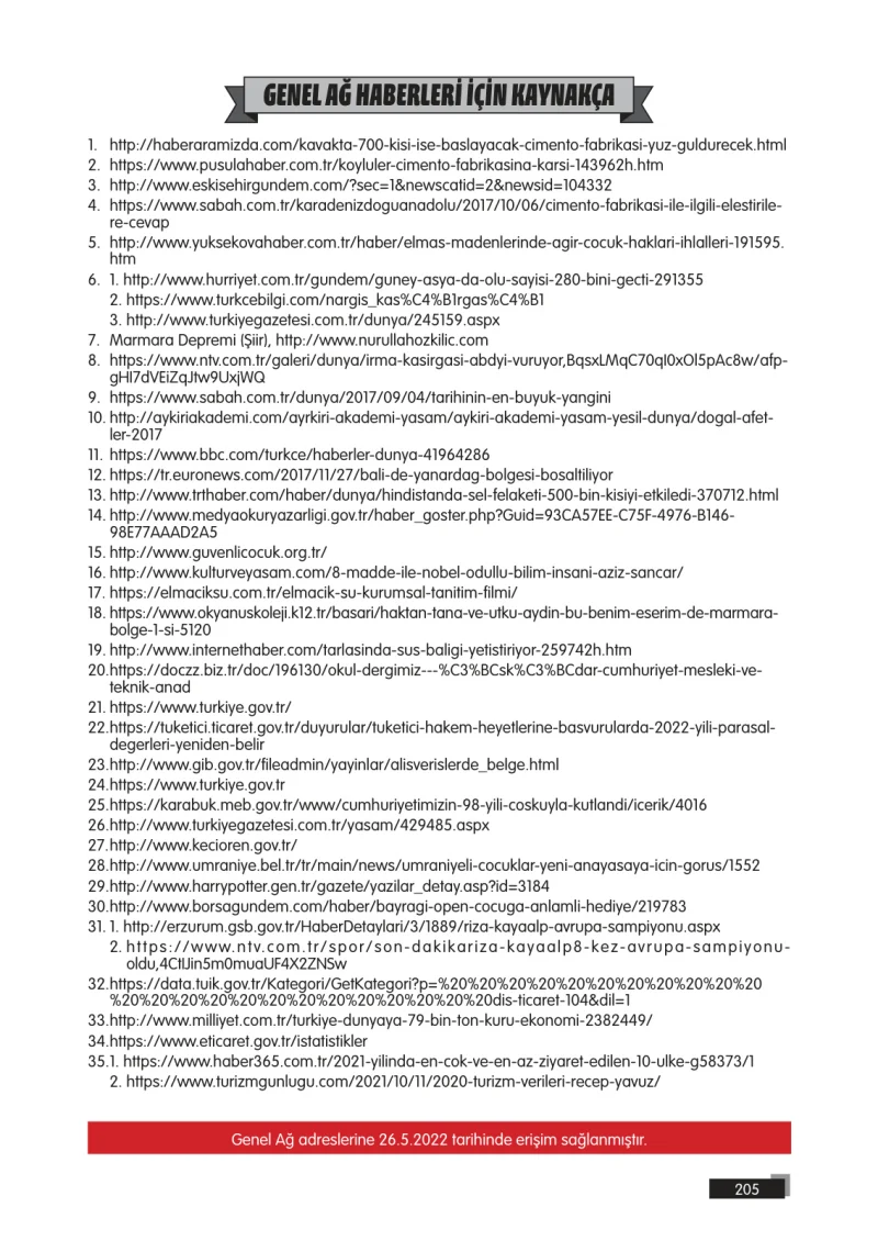 5. Sınıf Sosyal Bilgiler Ders Kitabı Cevapları E Kare Yayınları Sayfa 205
