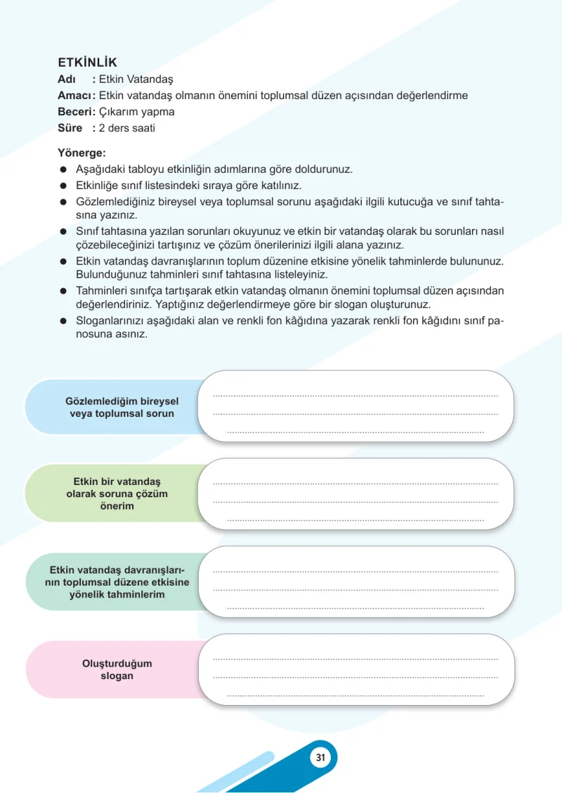 5. Sınıf Sosyal Bilgiler Ders Kitabı Cevapları Meb Yayınları 2. Kitap Sayfa 31