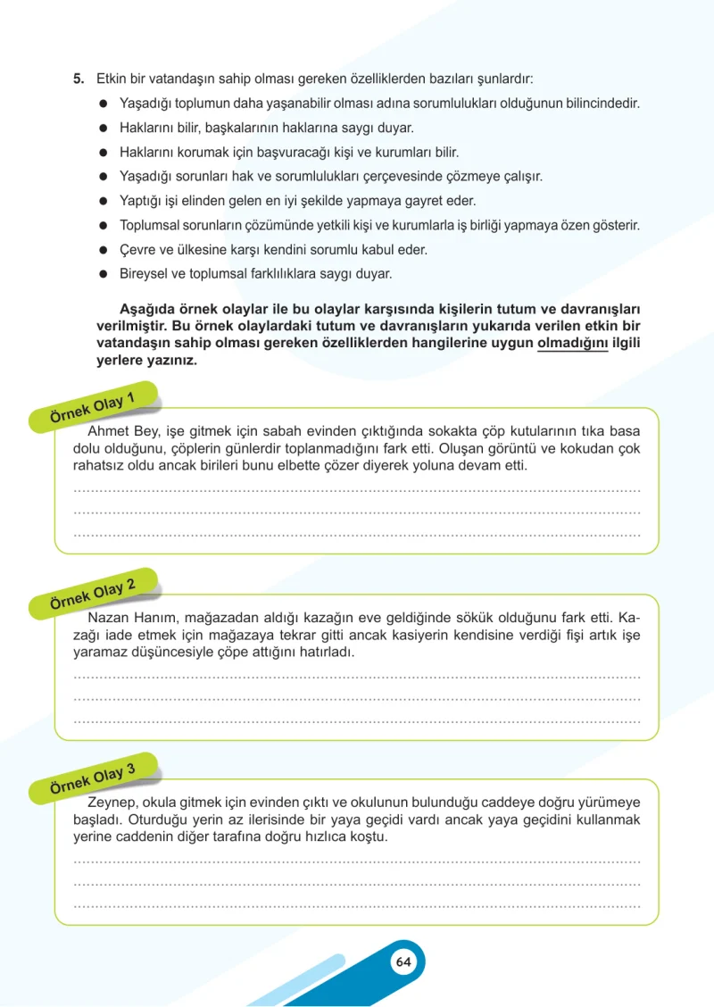 5. Sınıf Sosyal Bilgiler Ders Kitabı Cevapları Meb Yayınları 2. Kitap Sayfa 64