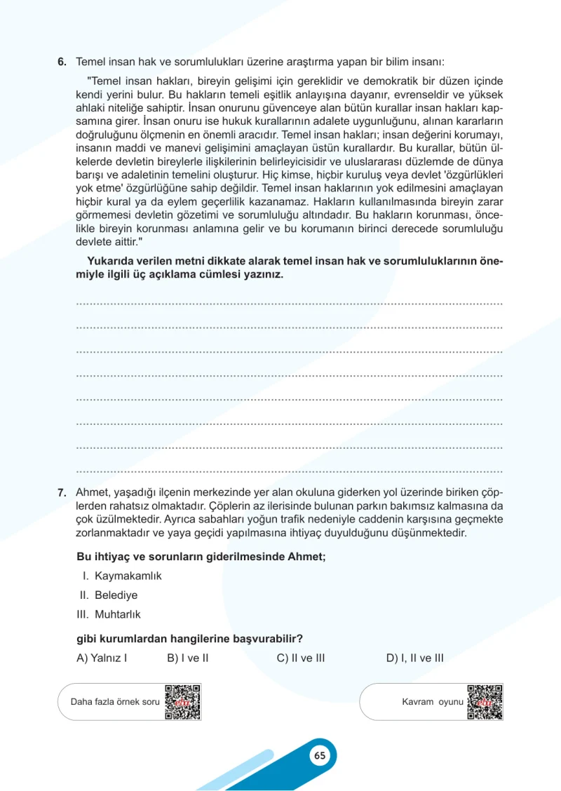 5. Sınıf Sosyal Bilgiler Ders Kitabı Cevapları Meb Yayınları 2. Kitap Sayfa 65