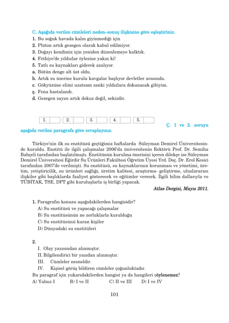 5. Sınıf Türkçe Ders Kitabı Cevapları Anıttepe Yayınları Sayfa 101