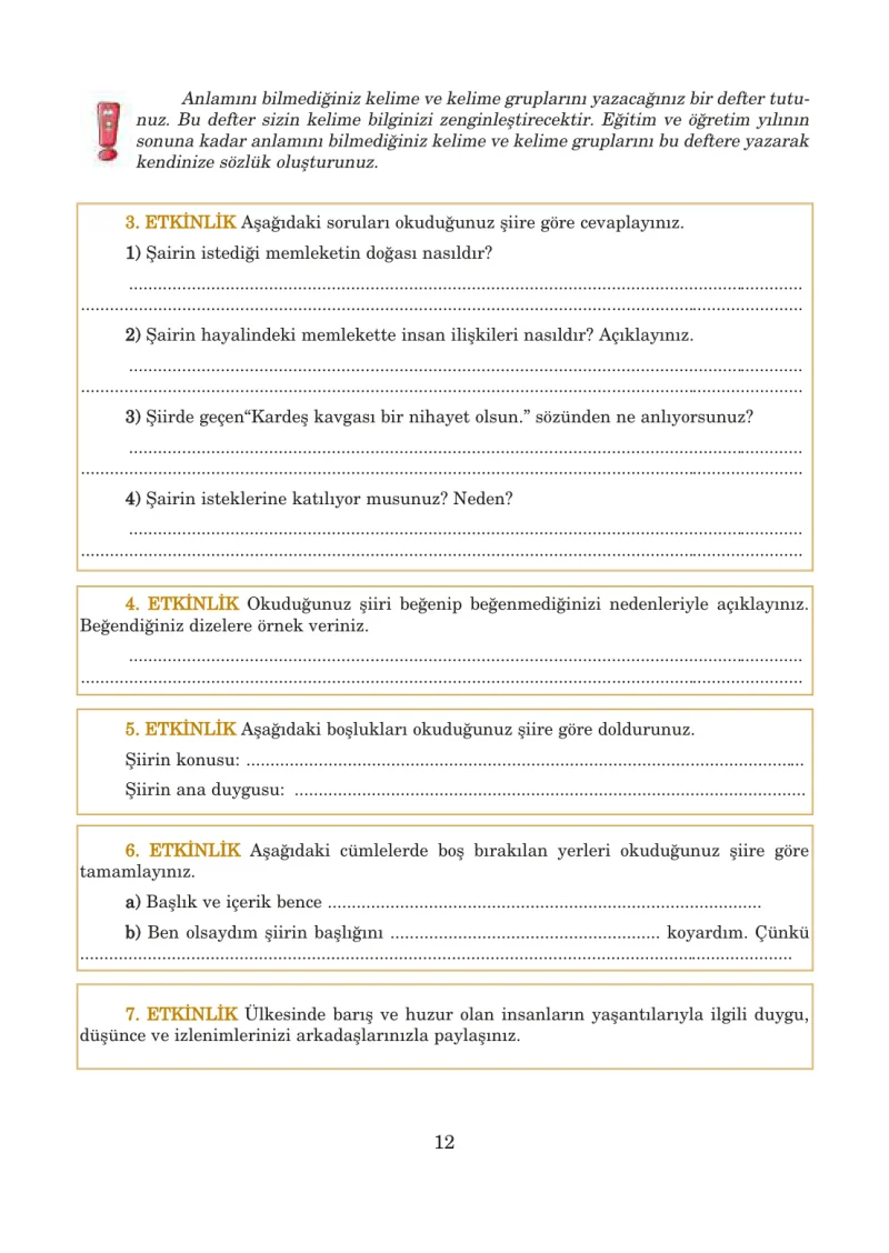 5. Sınıf Türkçe Ders Kitabı Cevapları Anıttepe Yayınları Sayfa 12