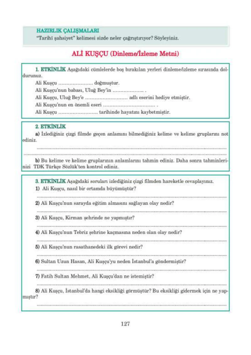 5. Sınıf Türkçe Ders Kitabı Cevapları Anıttepe Yayınları Sayfa 127