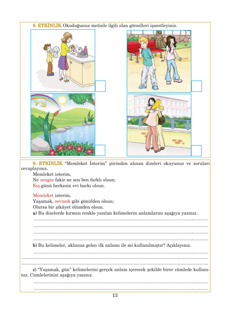 5. Sınıf Türkçe Ders Kitabı Cevapları Anıttepe Yayınları Sayfa 13