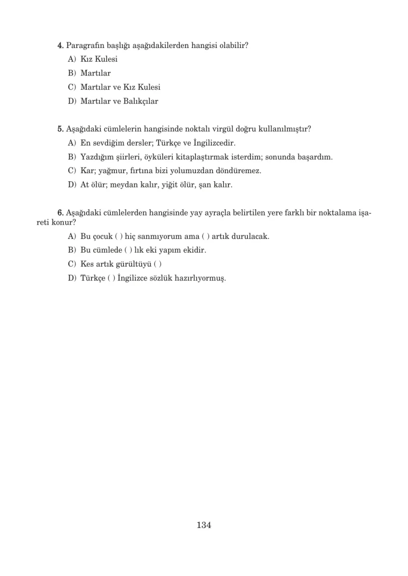 5. Sınıf Türkçe Ders Kitabı Cevapları Anıttepe Yayınları Sayfa 134