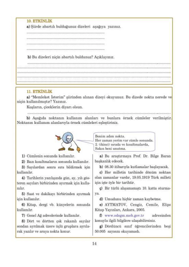 5. Sınıf Türkçe Ders Kitabı Cevapları Anıttepe Yayınları Sayfa 14