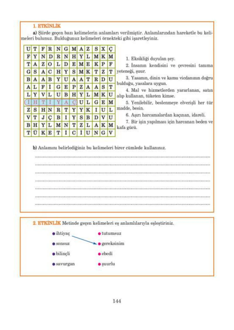 5. Sınıf Türkçe Ders Kitabı Cevapları Anıttepe Yayınları Sayfa 144
