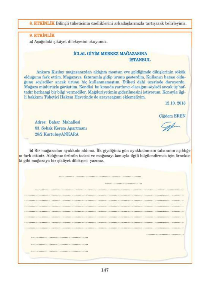 5. Sınıf Türkçe Ders Kitabı Cevapları Anıttepe Yayınları Sayfa 147