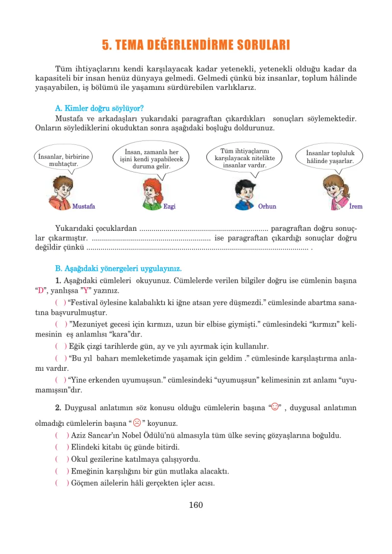 5. Sınıf Türkçe Ders Kitabı Cevapları Anıttepe Yayınları Sayfa 160