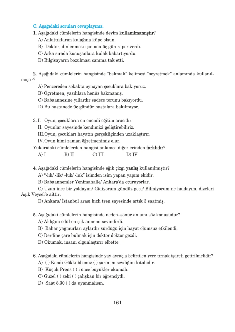 5. Sınıf Türkçe Ders Kitabı Cevapları Anıttepe Yayınları Sayfa 161