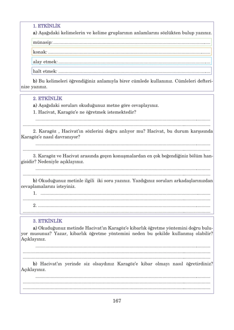 5. Sınıf Türkçe Ders Kitabı Cevapları Anıttepe Yayınları Sayfa 167