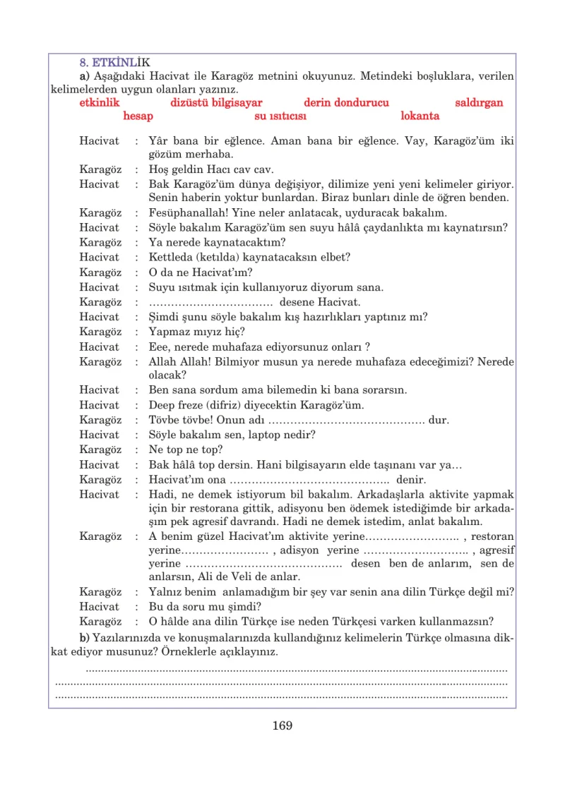 5. Sınıf Türkçe Ders Kitabı Cevapları Anıttepe Yayınları Sayfa 169