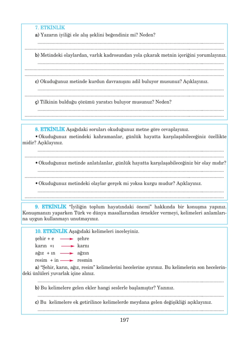 5. Sınıf Türkçe Ders Kitabı Cevapları Anıttepe Yayınları Sayfa 197