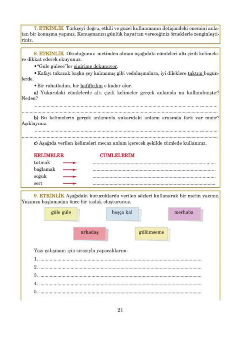 5. Sınıf Türkçe Ders Kitabı Cevapları Anıttepe Yayınları Sayfa 21