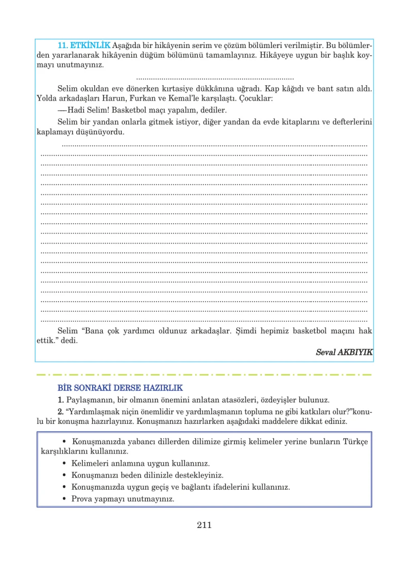 5. Sınıf Türkçe Ders Kitabı Cevapları Anıttepe Yayınları Sayfa 211