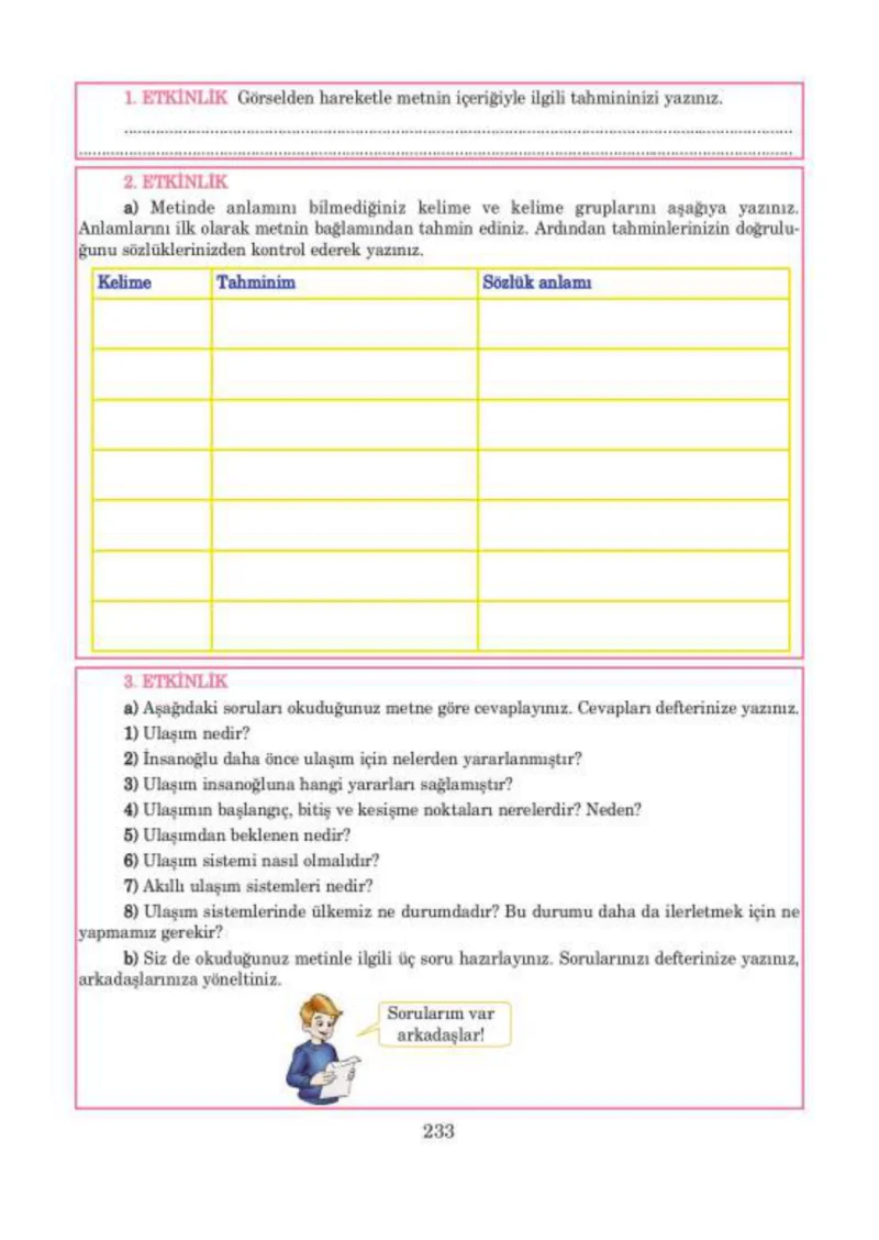 5. Sınıf Türkçe Ders Kitabı Cevapları Anıttepe Yayınları Sayfa 233