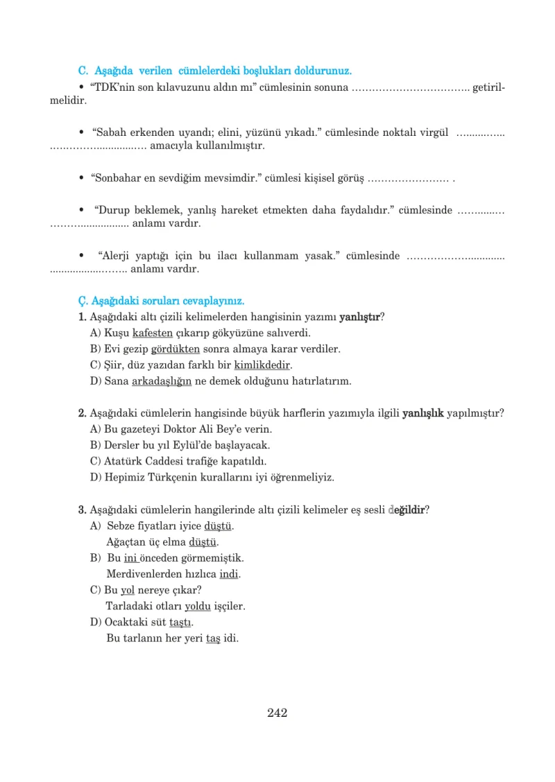 5. Sınıf Türkçe Ders Kitabı Cevapları Anıttepe Yayınları Sayfa 242