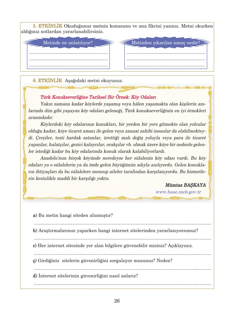 5. Sınıf Türkçe Ders Kitabı Cevapları Anıttepe Yayınları Sayfa 26
