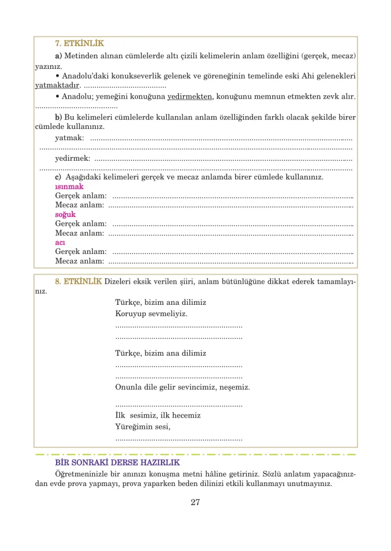 5. Sınıf Türkçe Ders Kitabı Cevapları Anıttepe Yayınları Sayfa 27
