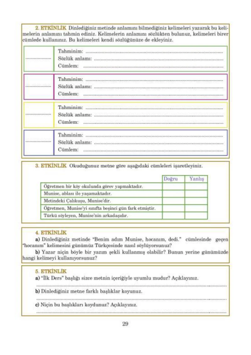 5. Sınıf Türkçe Ders Kitabı Cevapları Anıttepe Yayınları Sayfa 29