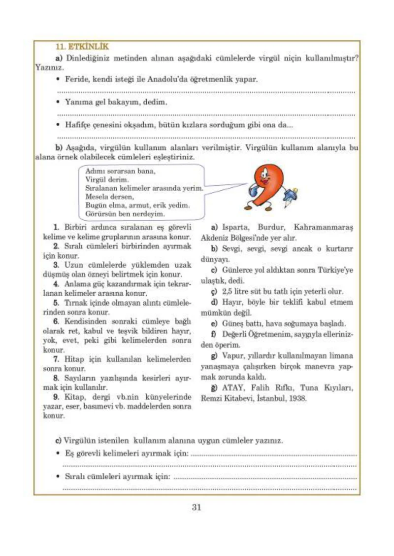 5. Sınıf Türkçe Ders Kitabı Cevapları Anıttepe Yayınları Sayfa 31
