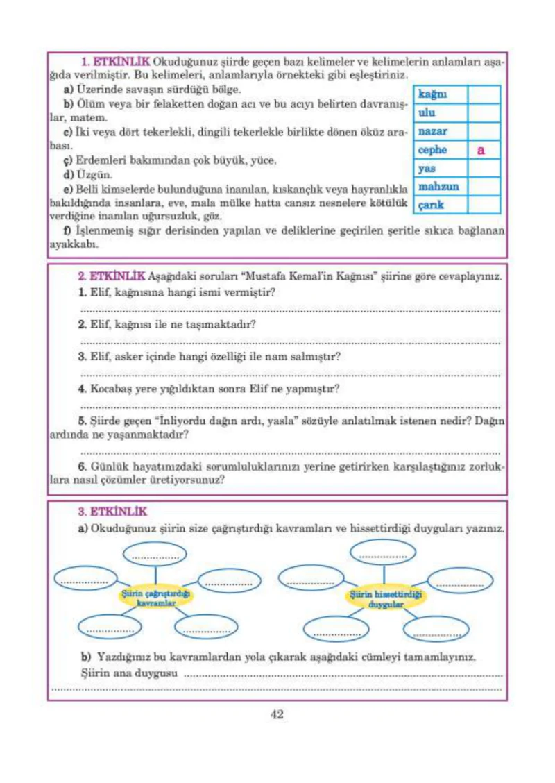 5. Sınıf Türkçe Ders Kitabı Cevapları Anıttepe Yayınları Sayfa 42