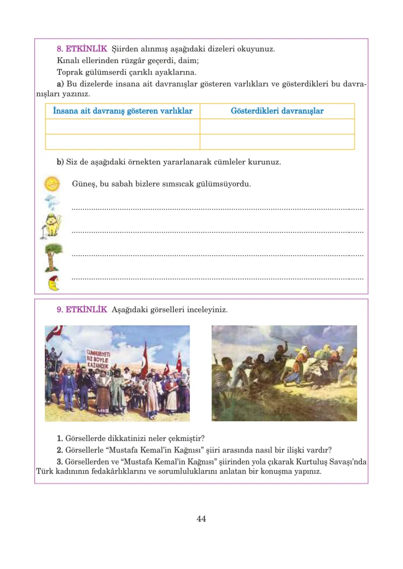 5. Sınıf Türkçe Ders Kitabı Cevapları Anıttepe Yayınları Sayfa 44